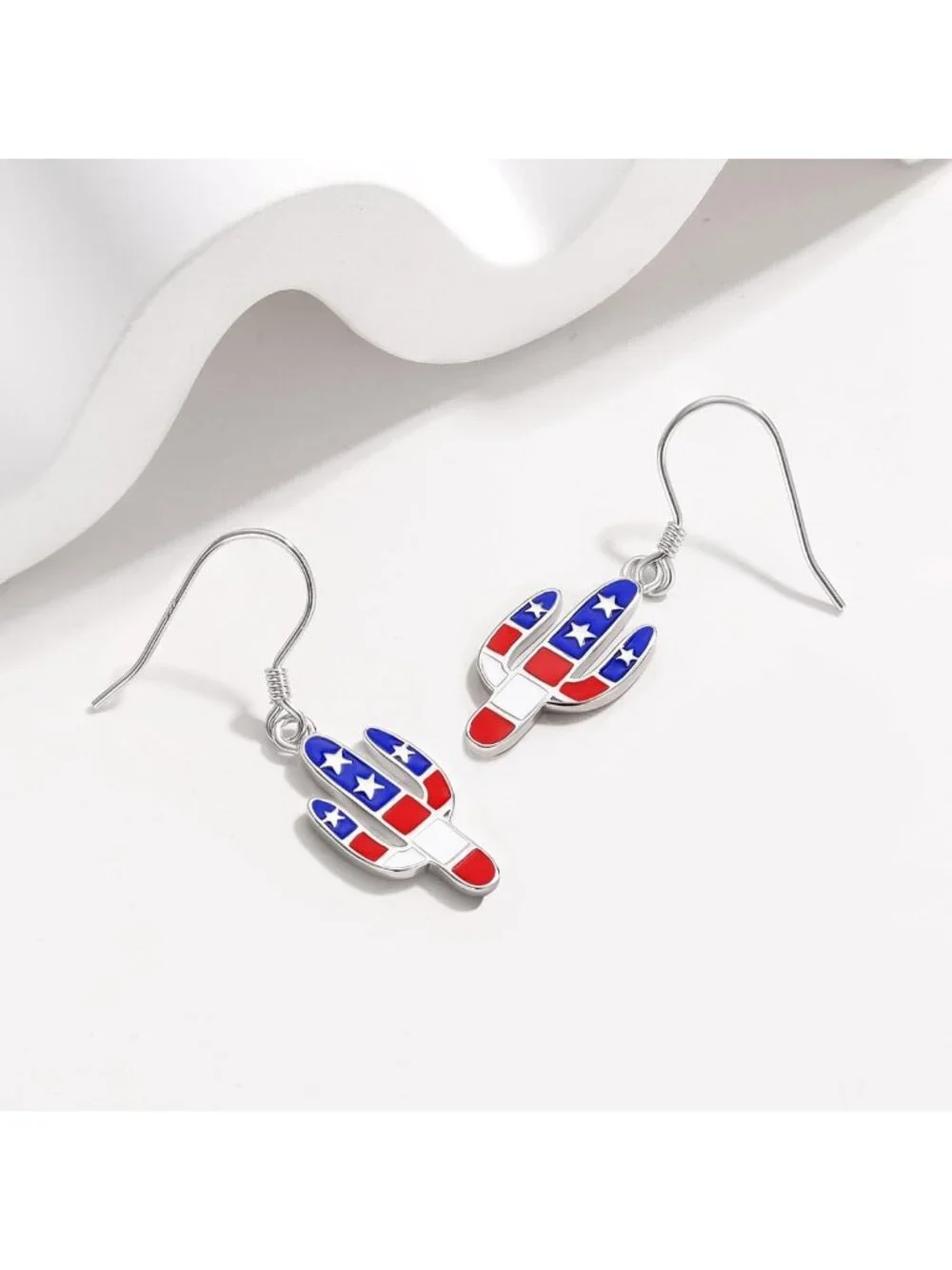 Sterling Silver American Flag Dangle Earrings - Patriotic Jewelry for Women, 4th